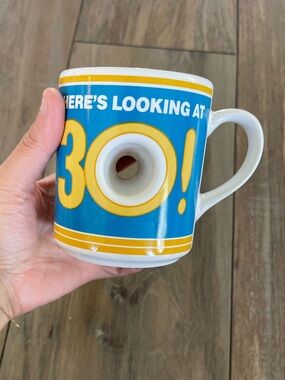 vintage collectible mug featuring a hole through the center 30th birthday mug